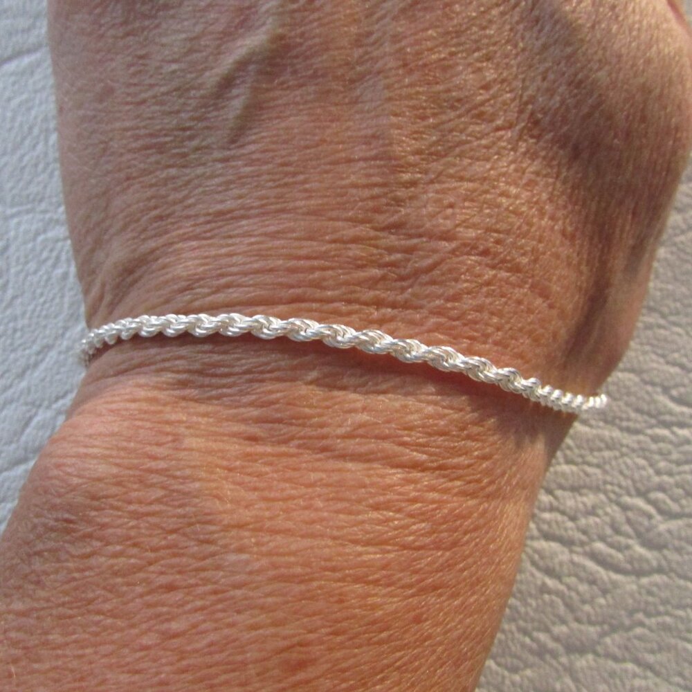 925 Sterling Silver Rope Crope Chain Bracelet - 2.5 mm - 8" - NEW